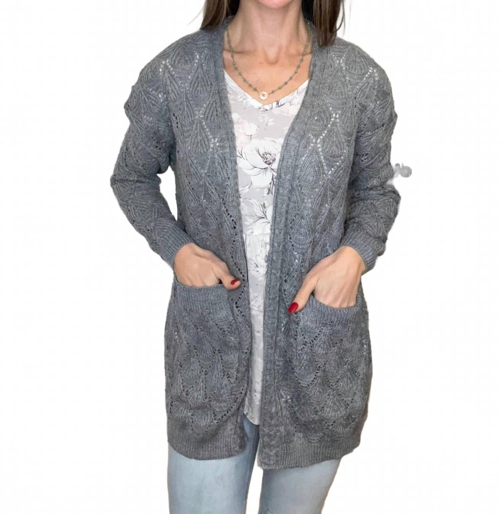 Romona Open Knit Cardigan In Gray