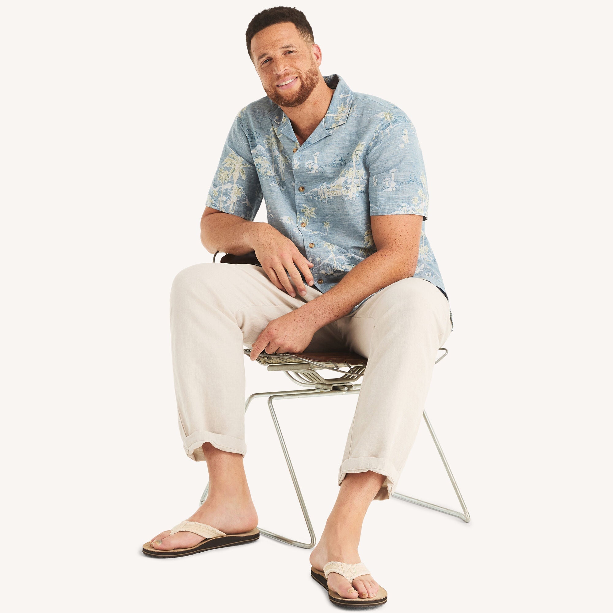 Nautica Mens Big & Tall Printed Short-Sleeve Camp Linen Shirt