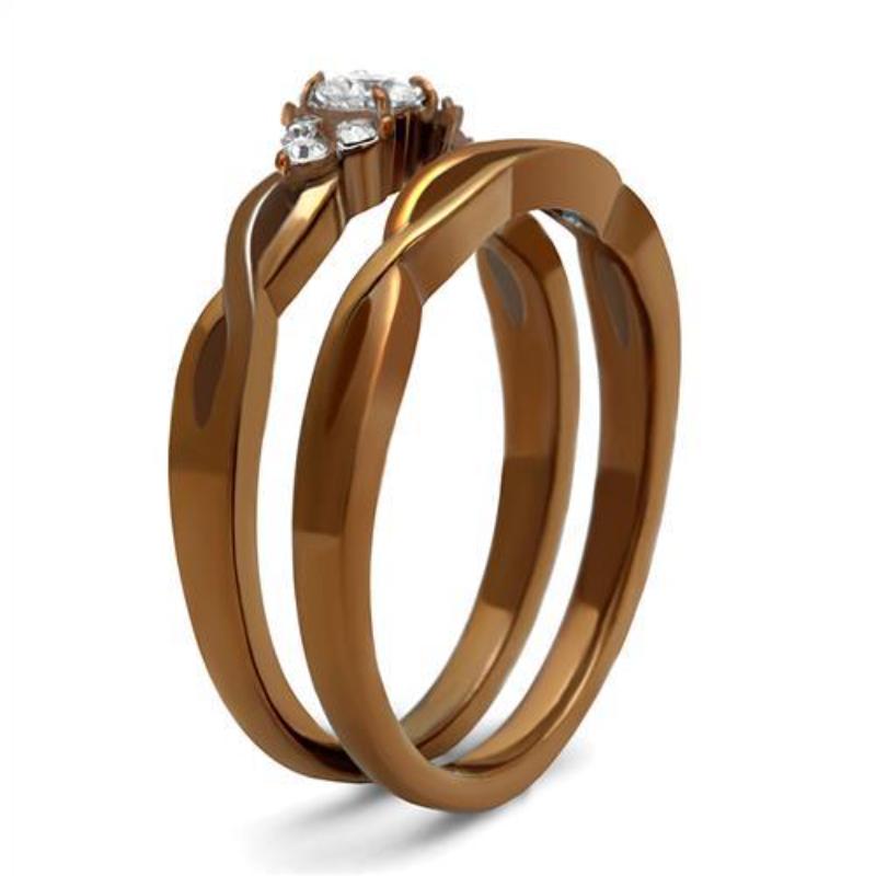 IP Coffee light Stainless Steel Ring with AAA Grade CZ in Clear