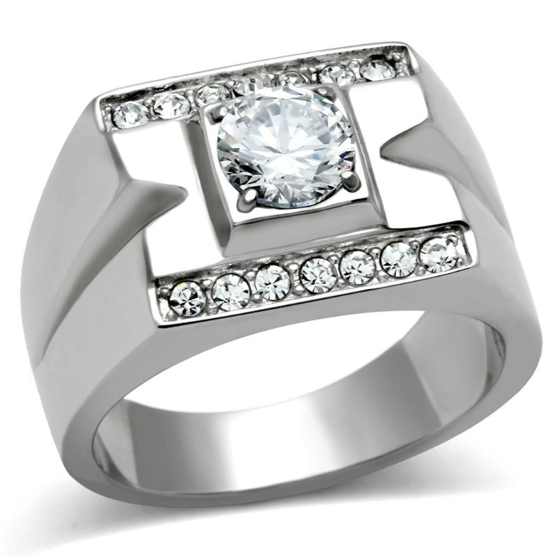 High polished (no plating) Stainless Steel Ring with AAA Grade CZ in Clear