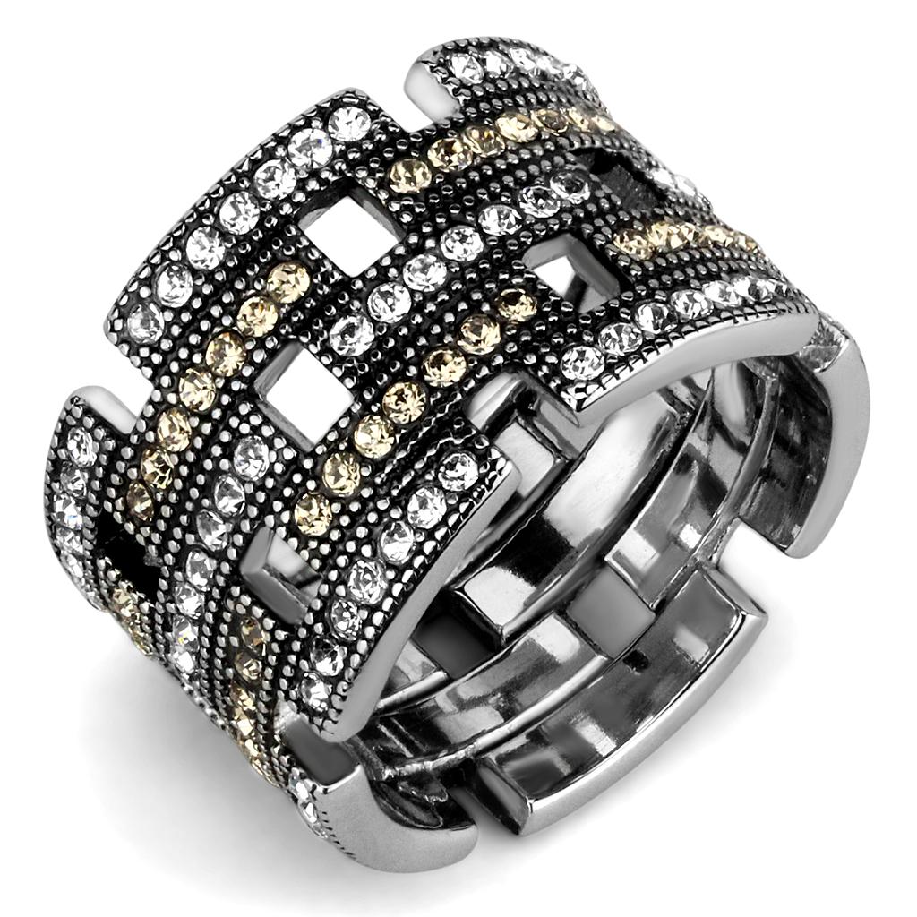 High polished (no plating) Stainless Steel Ring with Top Grade Crystal in Multi Color