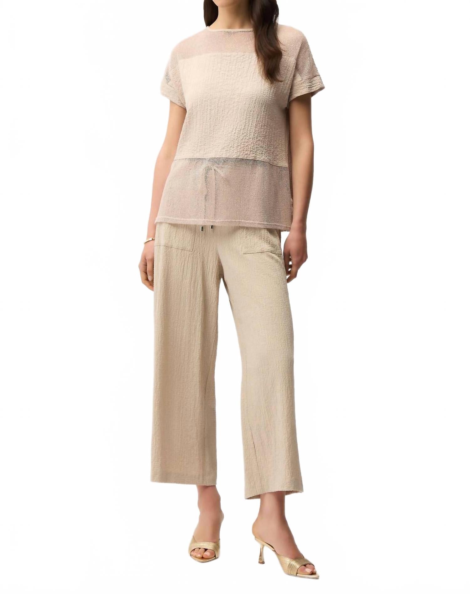 Seersucker Pull On Crop Pants In Parchment