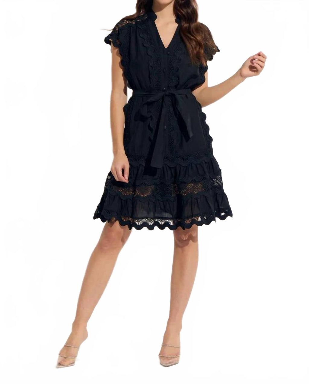 Vertical Wiggle Short Dress With Slip In Black
