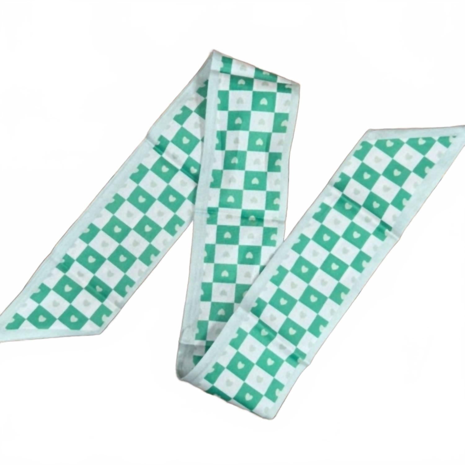 Women's Checkered Skinny Wild Rag Scarf In Green