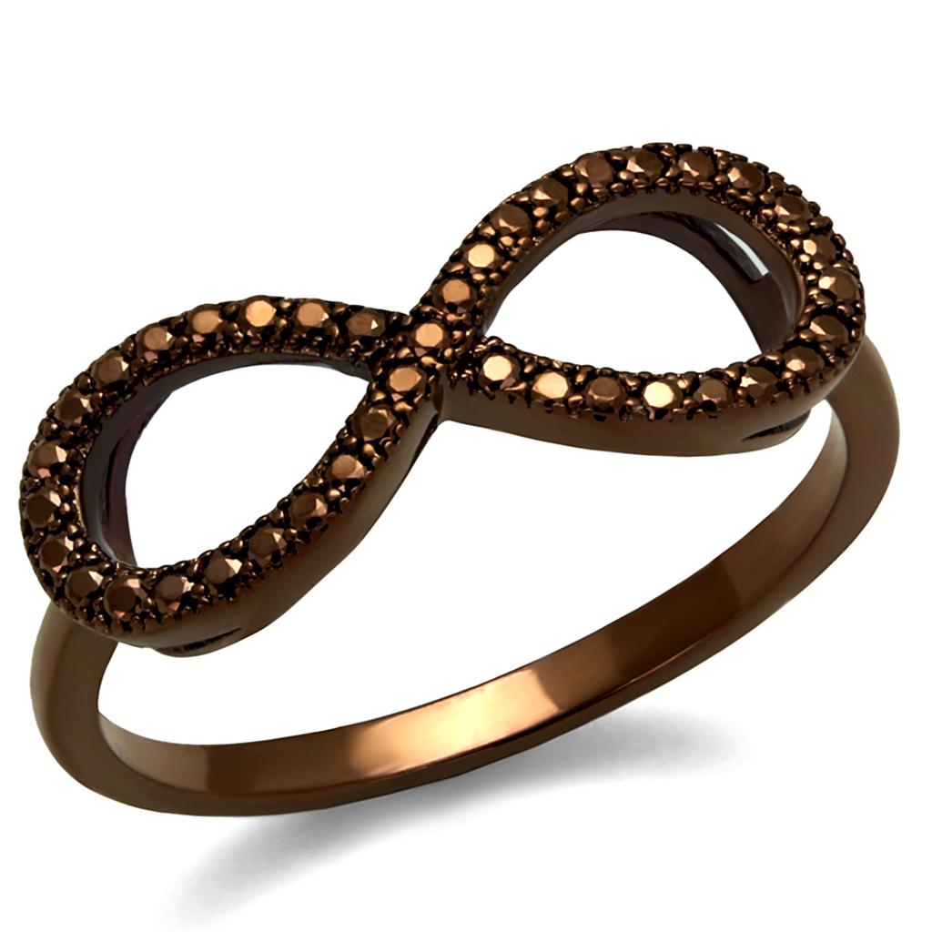 IP Coffee light Brass Ring with AAA Grade CZ in Light Coffee