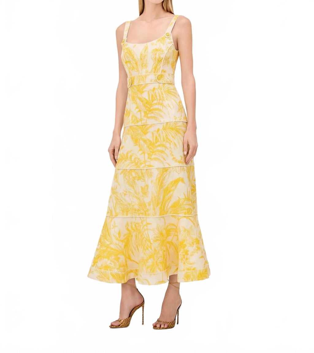 Kayleen Midi Dress In Lemon Palm