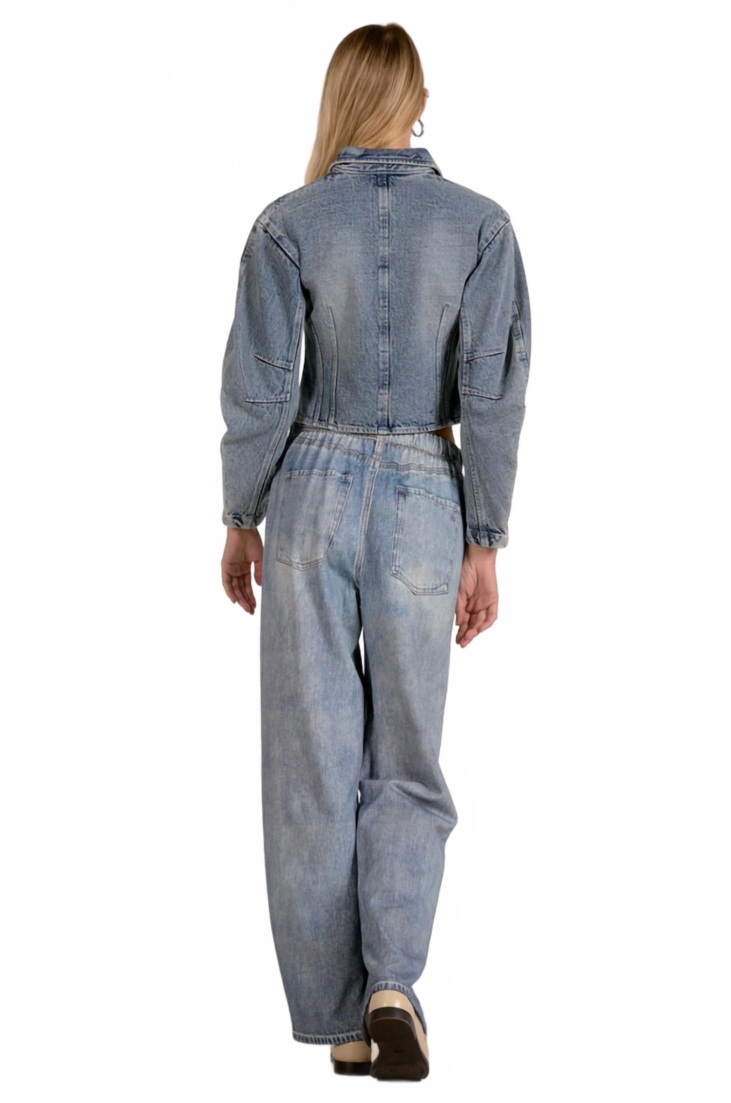 Barrel Sleeve Top In Denim Wash