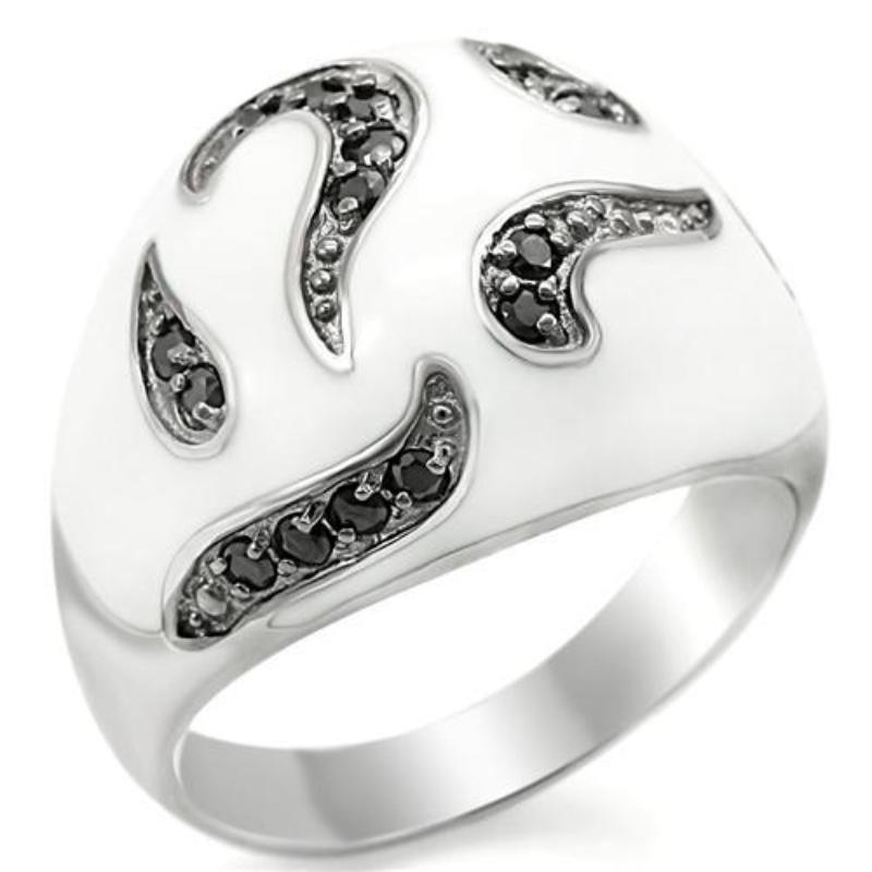 Rhodium + Ruthenium 925 Sterling Silver Ring with AAA Grade CZ in Jet