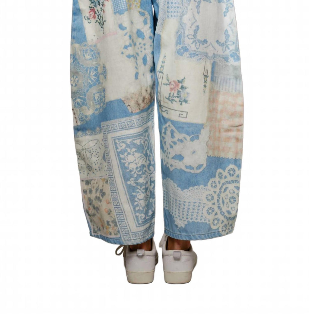 Patch Print Barrel Leg Jeans In Light Denim