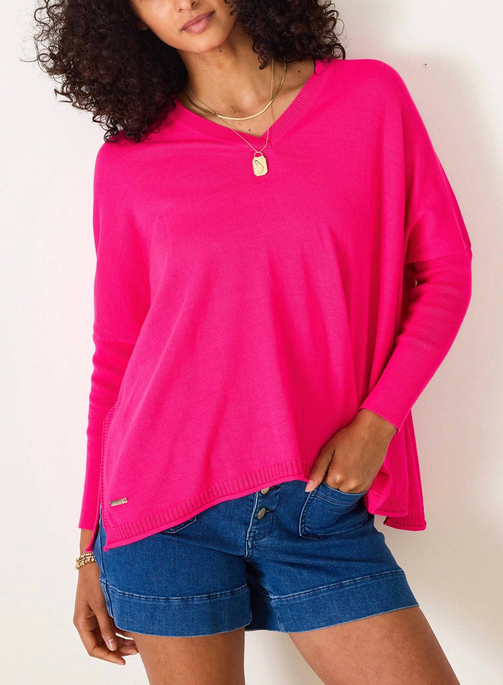 Catalina V-Neck Sweater - Petite In Lipstick