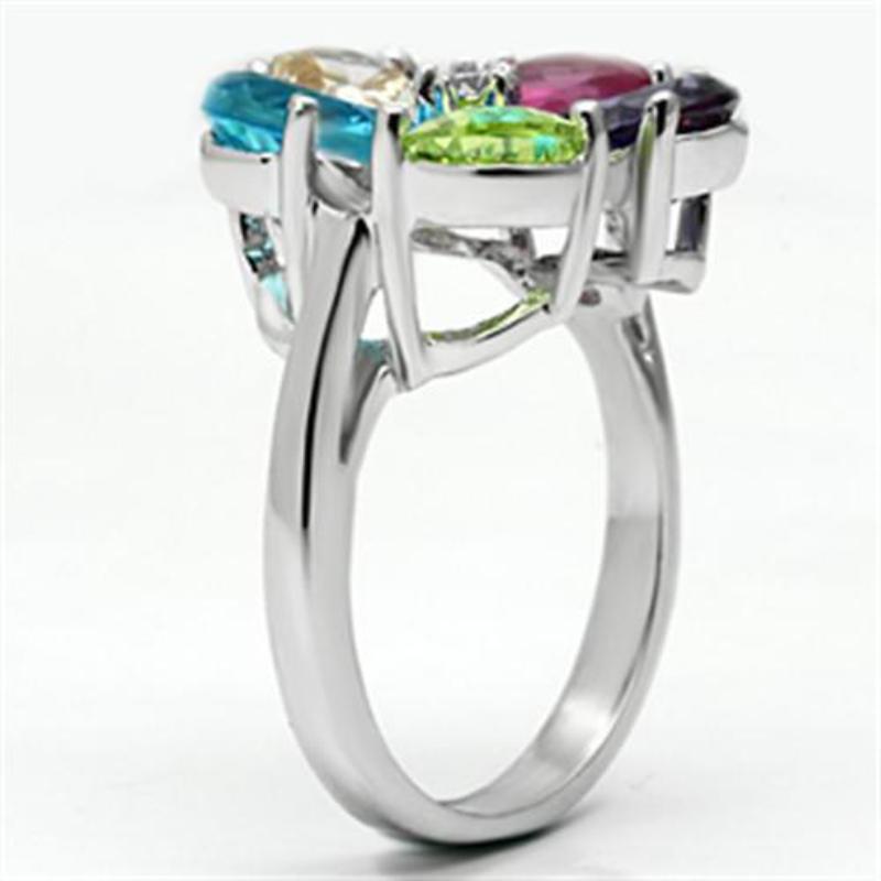 Jessyca Cocktail Ring - Rhodium Brass, AAA CZ , Multi Color