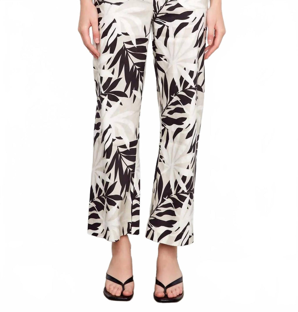 Printed Cropped Linen Blend Pants In Black