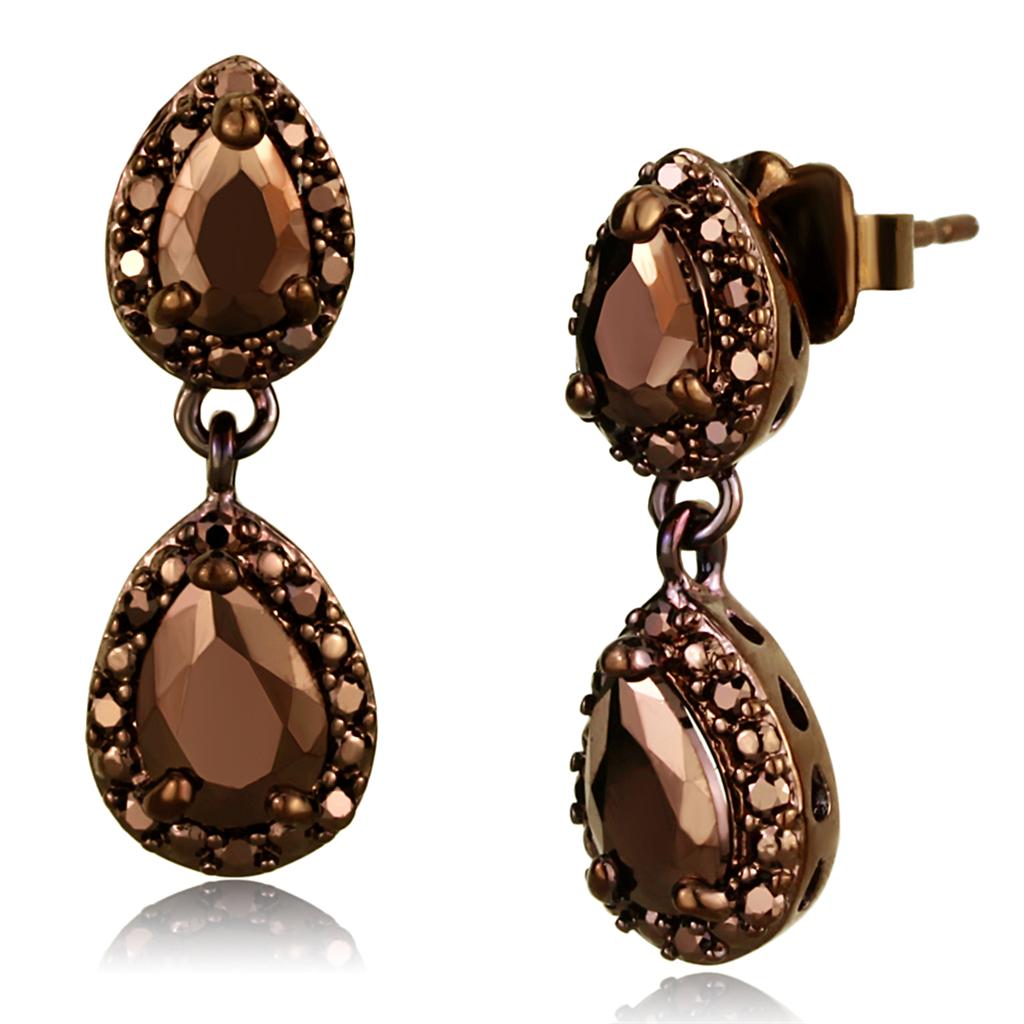 IP Coffee light Brass Earrings with AAA Grade CZ in Light Coffee