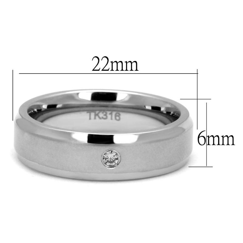 High polished (no plating) Stainless Steel Ring with AAA Grade CZ in Clear