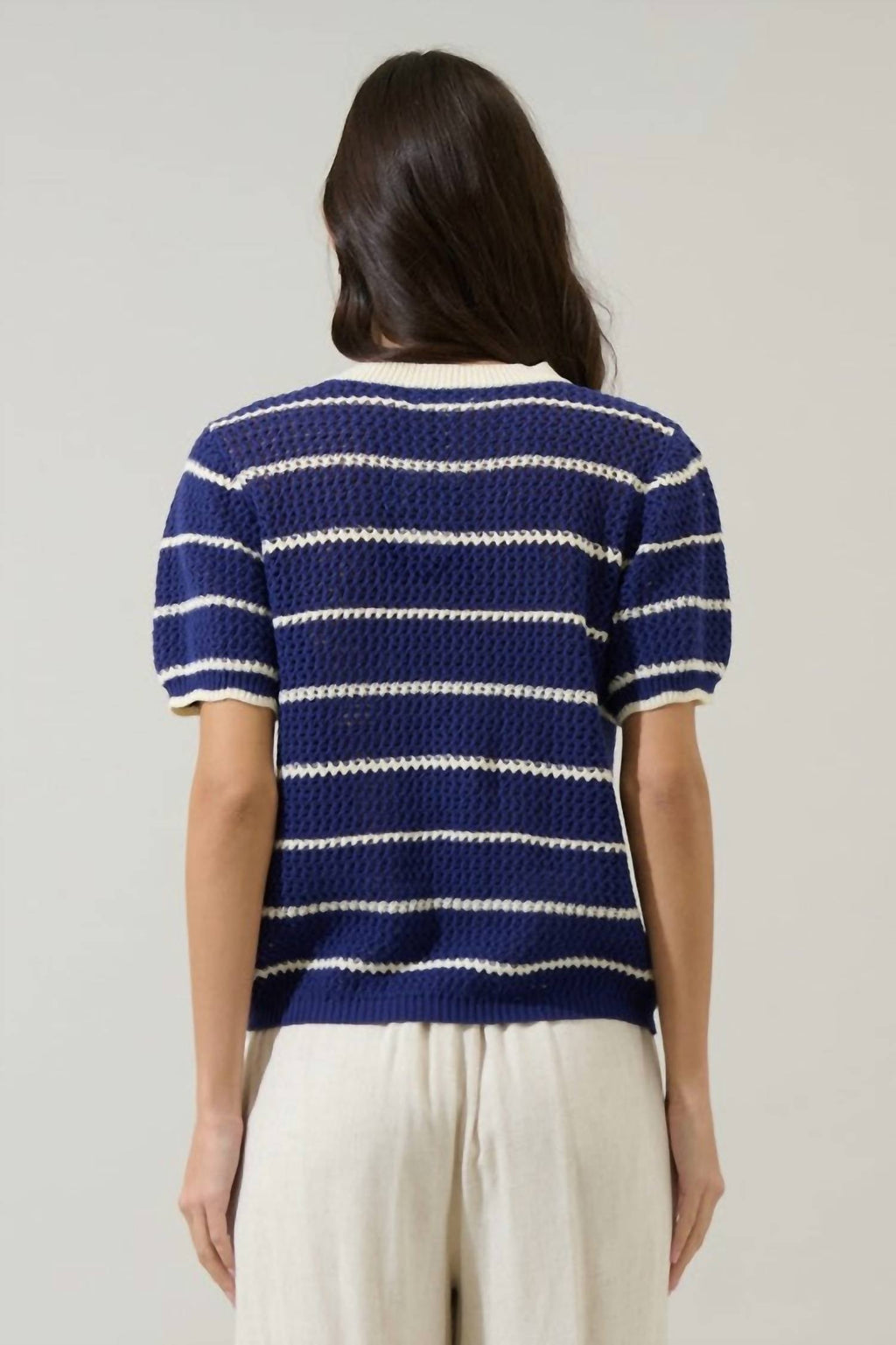 Dannah Stripe Crochet Sweater Top In Multi
