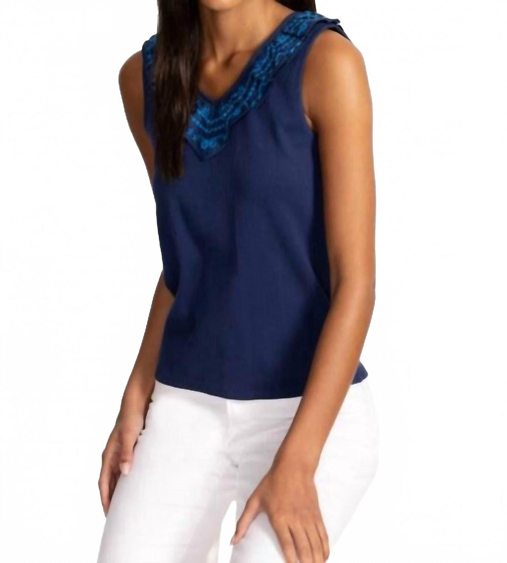 Daria Mixed Media Flutter Tank In Navy
