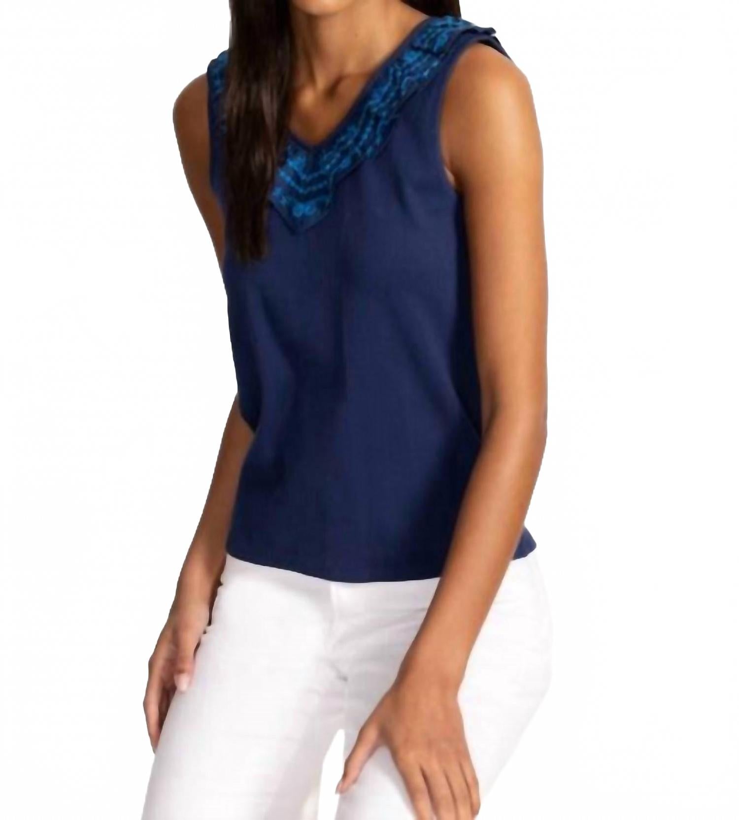 Daria Mixed Media Flutter Tank In Navy