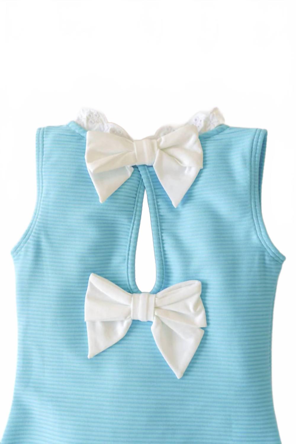 Girl's Sleeveless Sarasota Surf Swimsuit In Belhaven Blue With Worth Avenue White