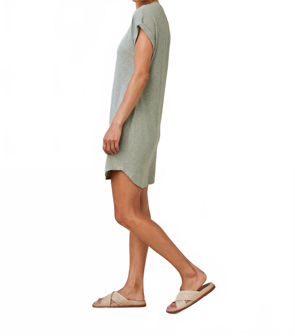 Roll Sleeve T-Shirt Dress In Olive
