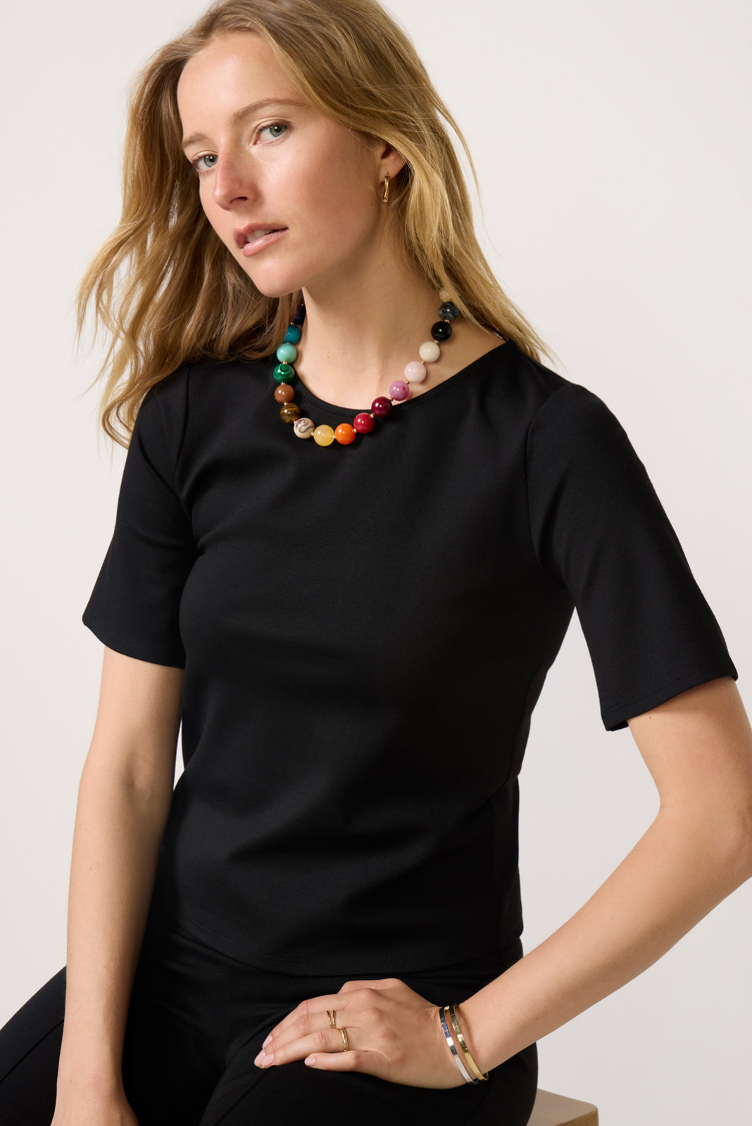 Women's Ponte Knit Short Sleeve Extended Top