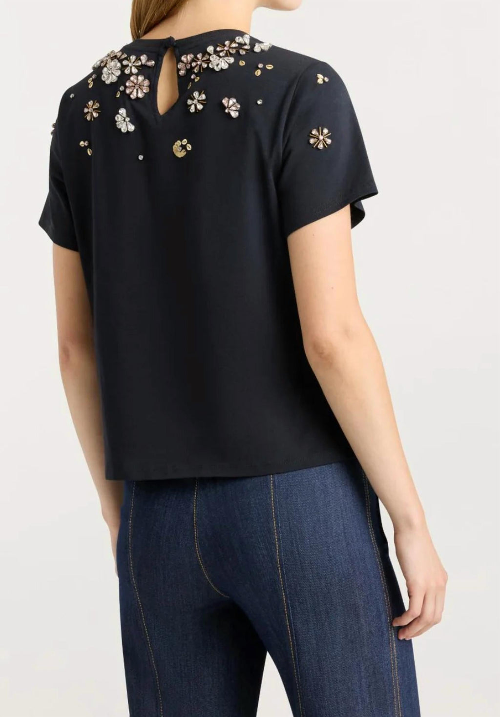 Tumbling Flowers Shrunken Tee In Black