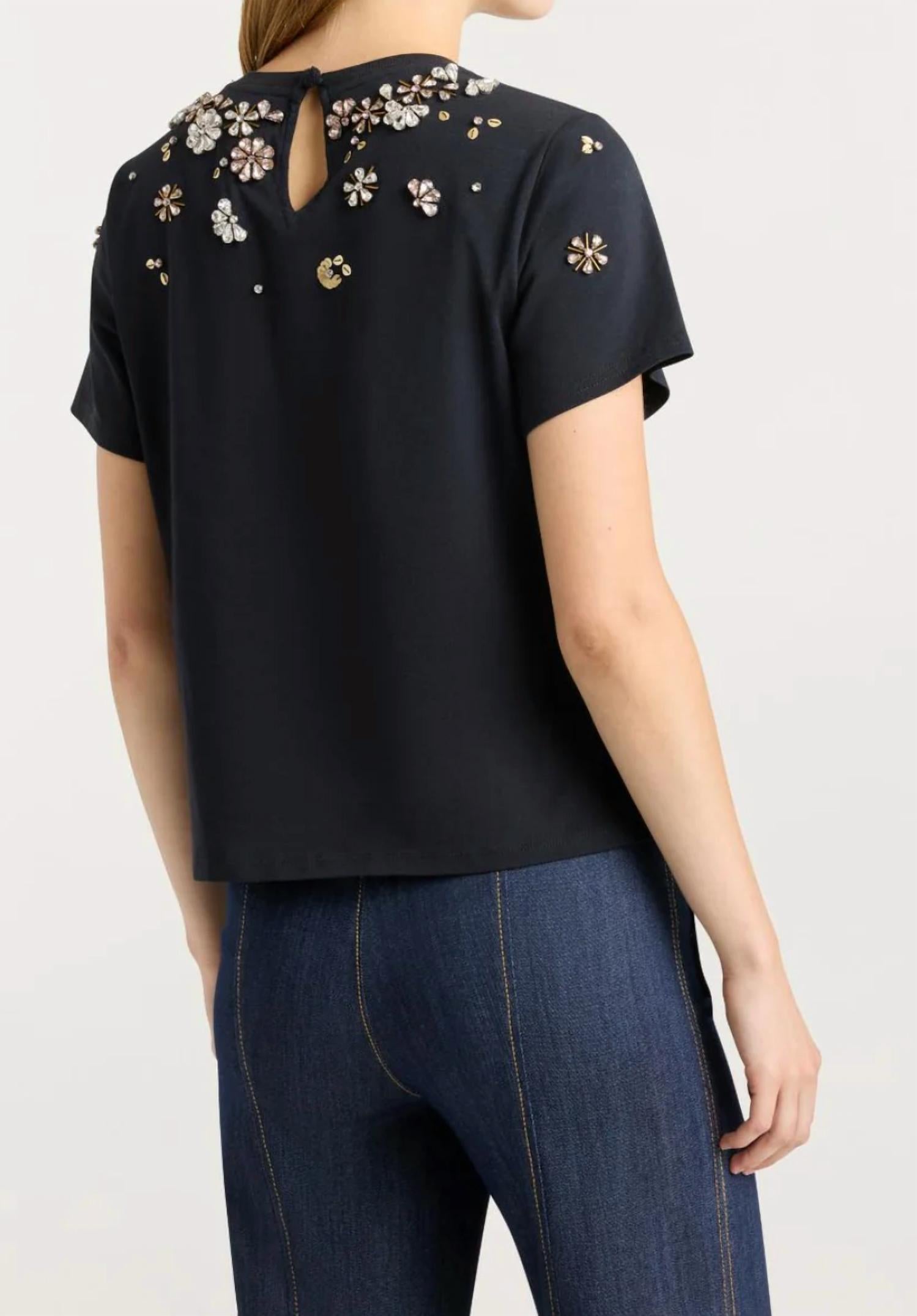 Tumbling Flowers Shrunken Tee In Black