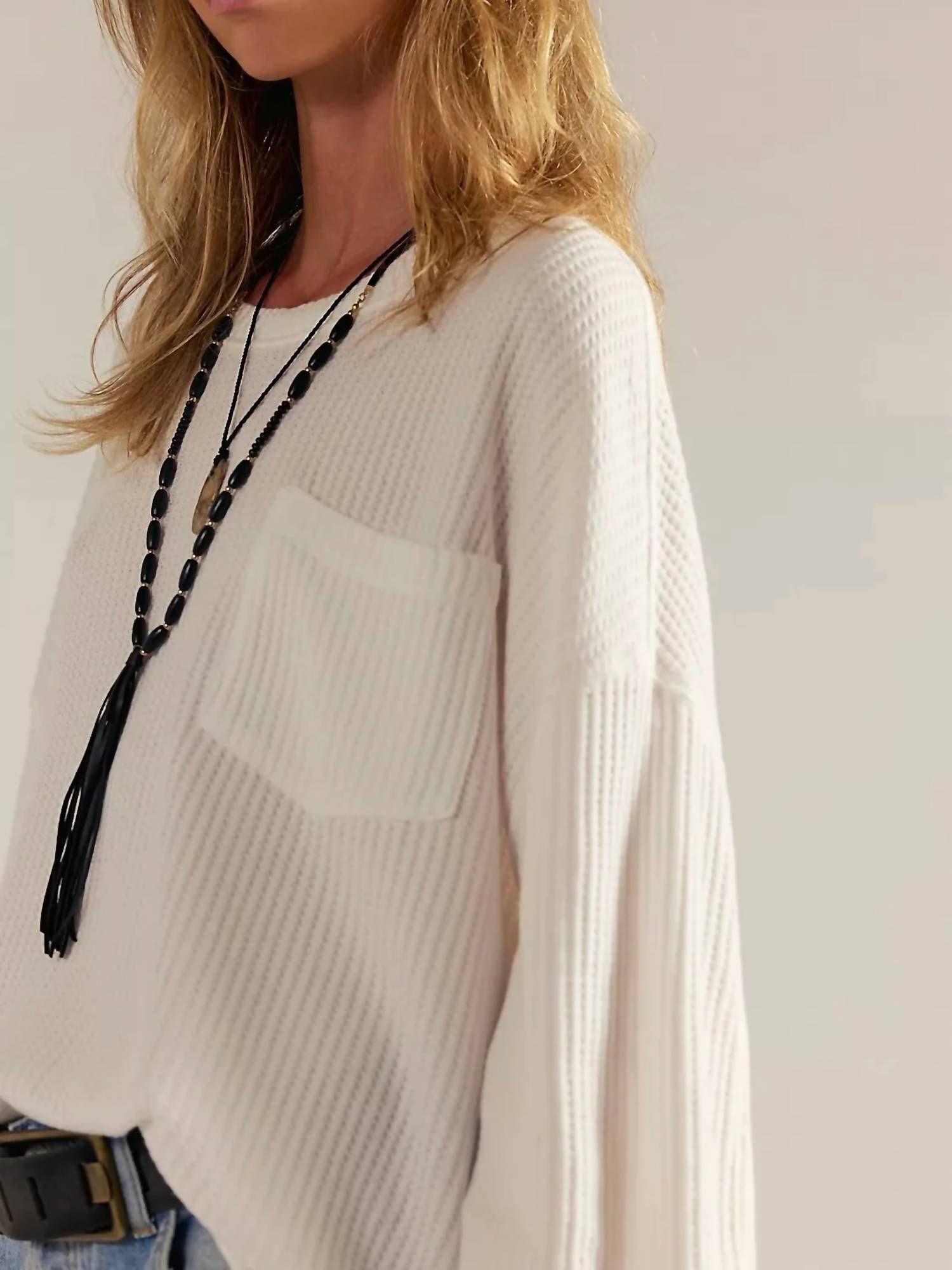 Dawson Pocket Thermal Top In Clean Ivory
