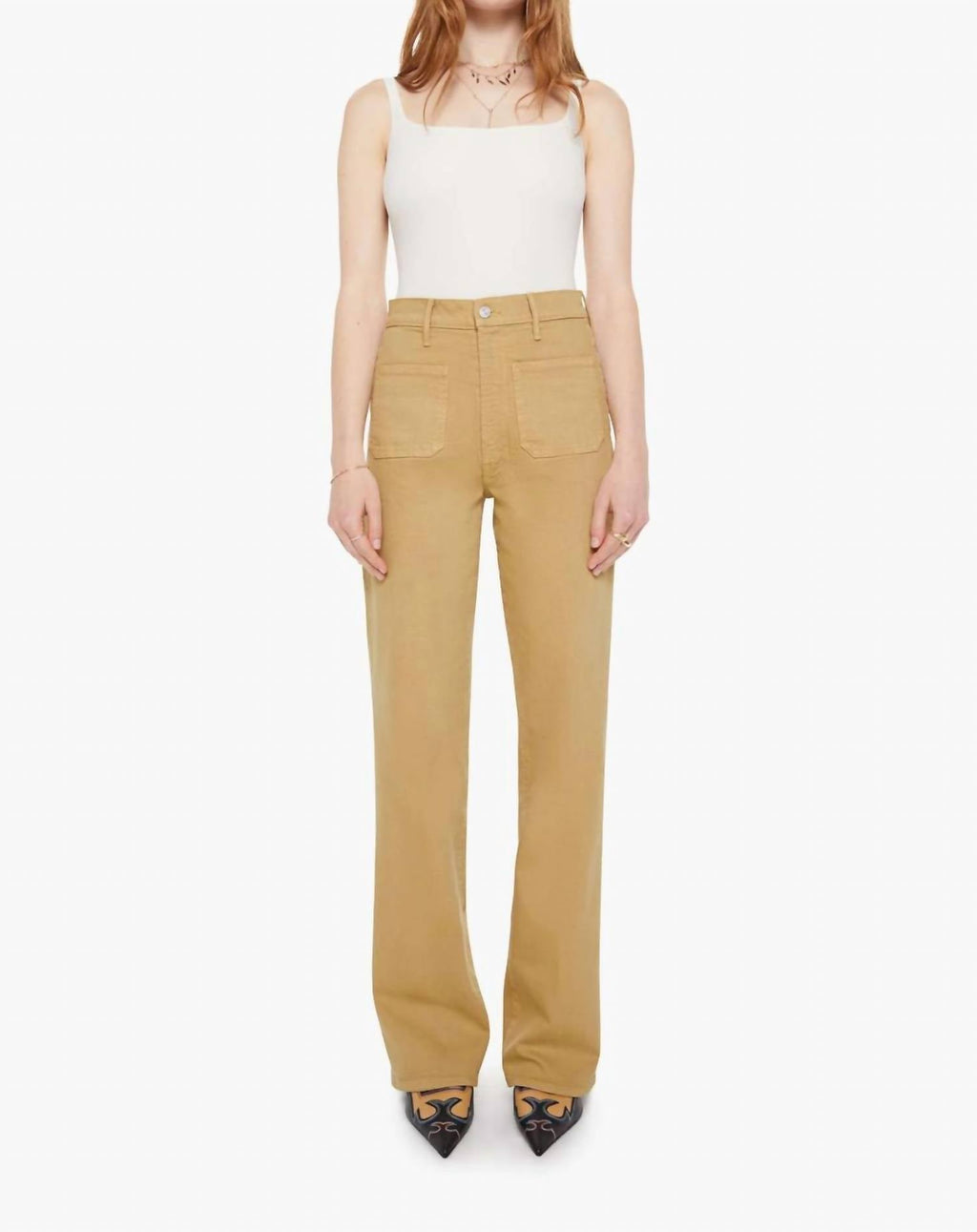 High Waisted Patch Pocket Bookie Sneak Jeans In Latte