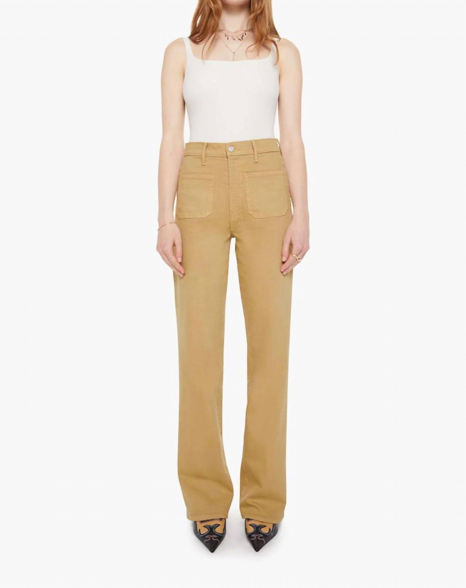High Waisted Patch Pocket Bookie Sneak Jeans In Latte