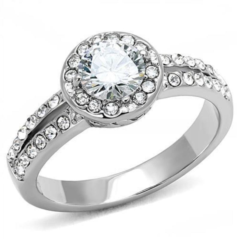 High polished (no plating) Stainless Steel Ring with AAA Grade CZ in Clear