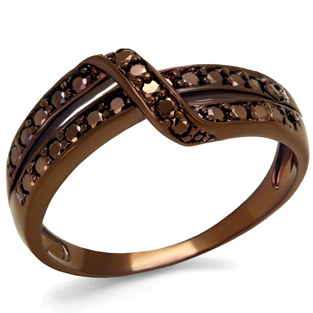 IP Coffee light Brass Ring with AAA Grade CZ in Light Coffee