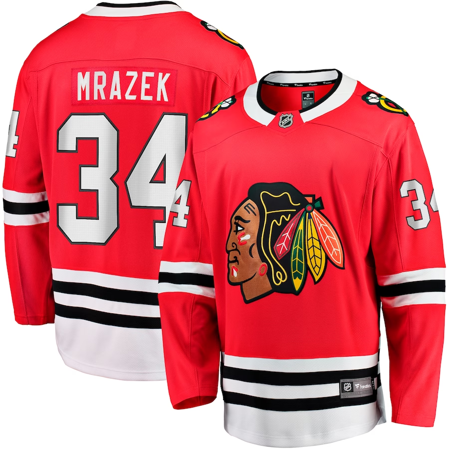 Men's Chicago Blackhawks Petr Mrazek #34 Red Home Breakaway jersey