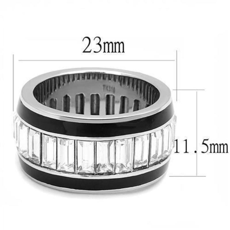 High polished (no plating) Stainless Steel Ring with Top Grade Crystal in Clear