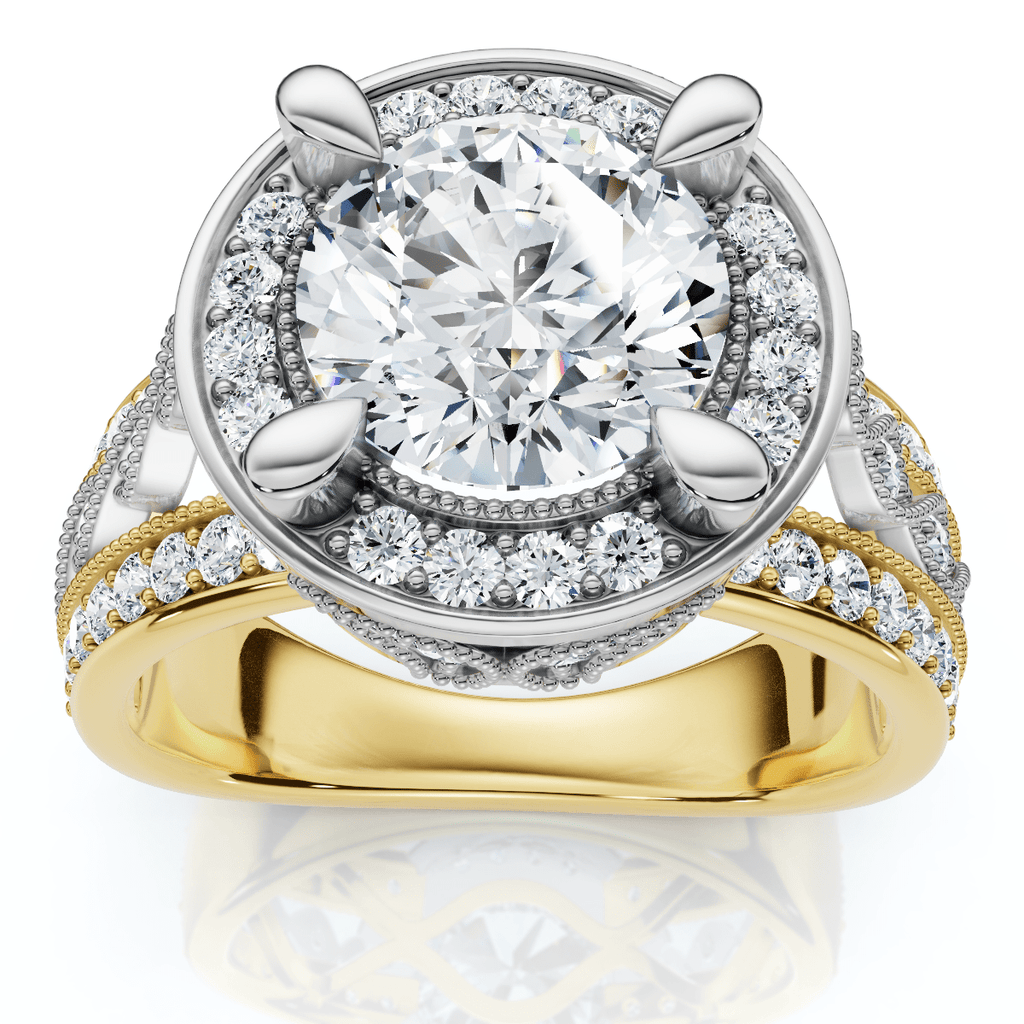 Vintage Filigree Diamond Halo Engagement Ring 14k Two-Tone Gold