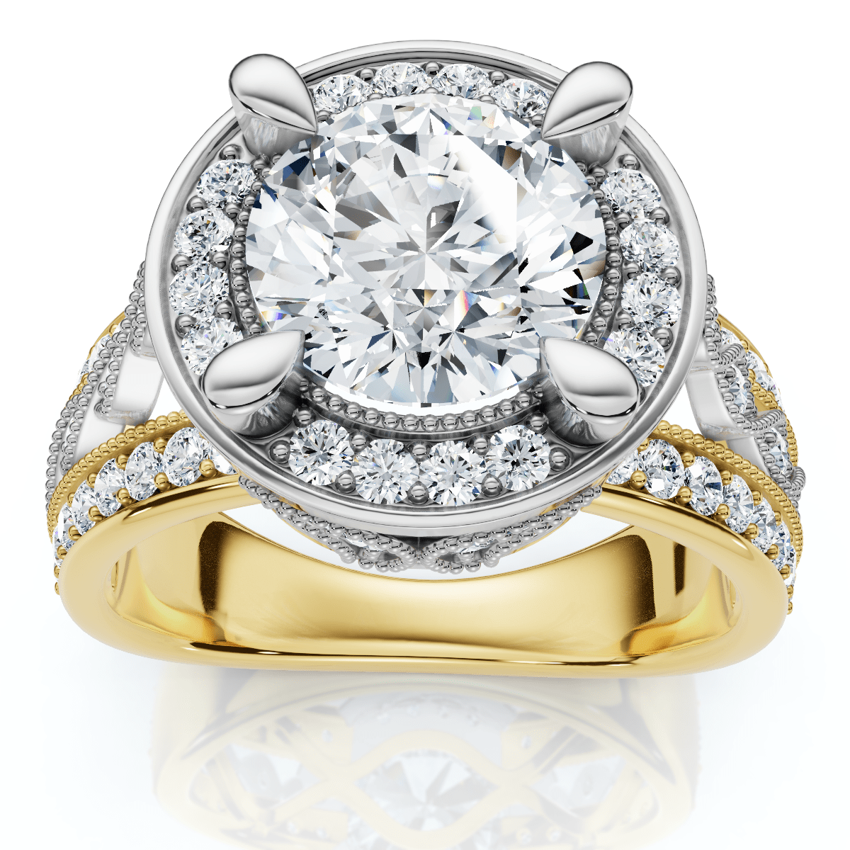 Vintage Filigree Diamond Halo Engagement Ring 14k Two-Tone Gold