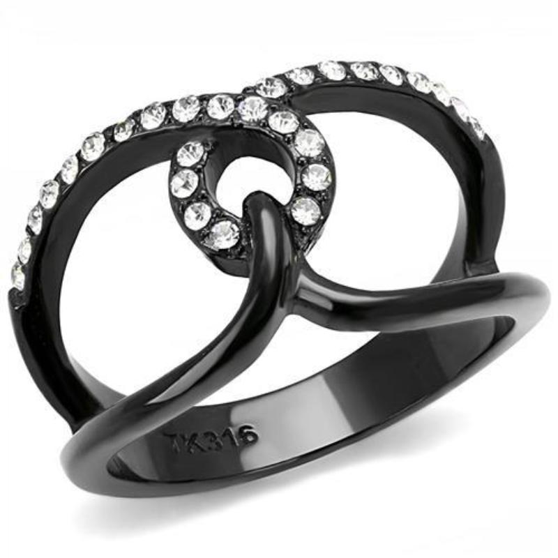 IP Black(Ion Plating) Stainless Steel Ring with Top Grade Crystal in Clear