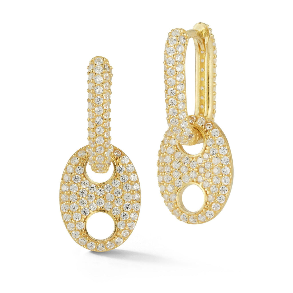 Sterling Silver Pave Mariner Link Drop Earrings