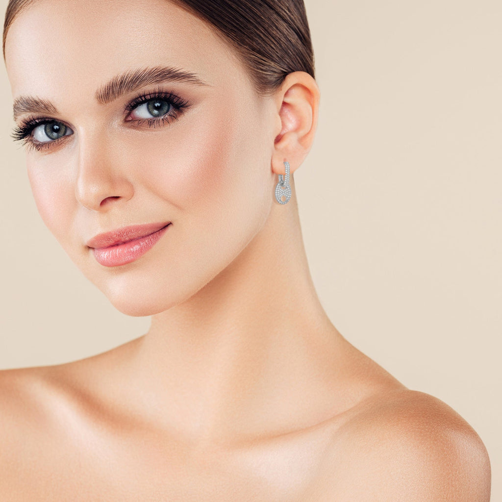 Sterling Silver Pave Mariner Link Drop Earrings