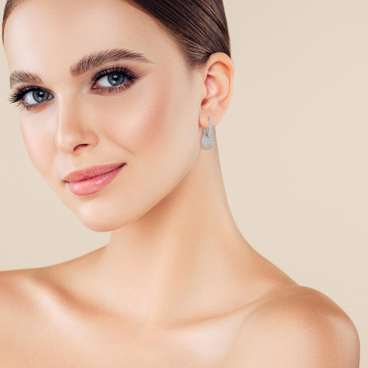 Sterling Silver Pave Mariner Link Drop Earrings