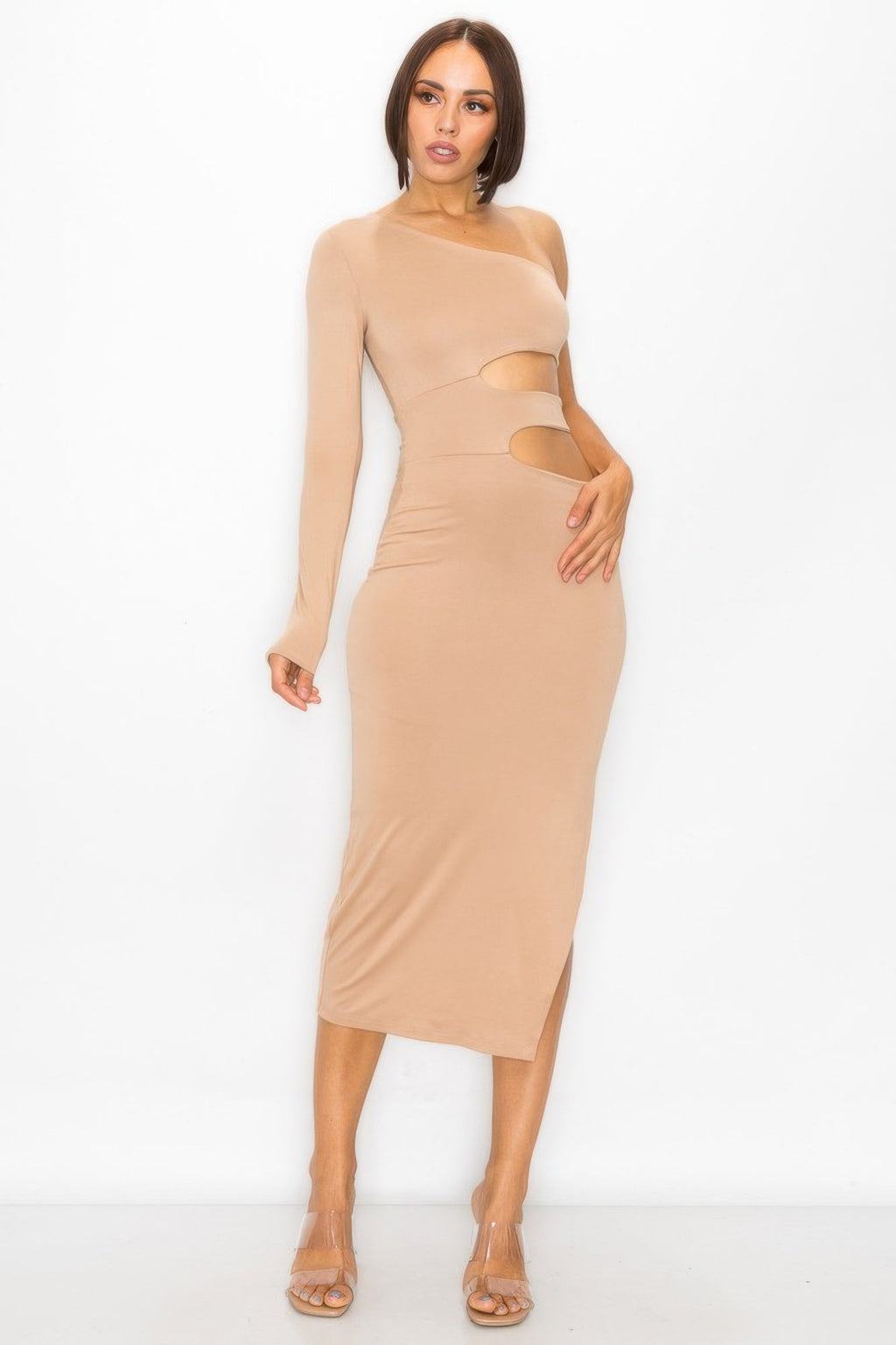 One Shoulder Maxi Dress With Waist Cut Out