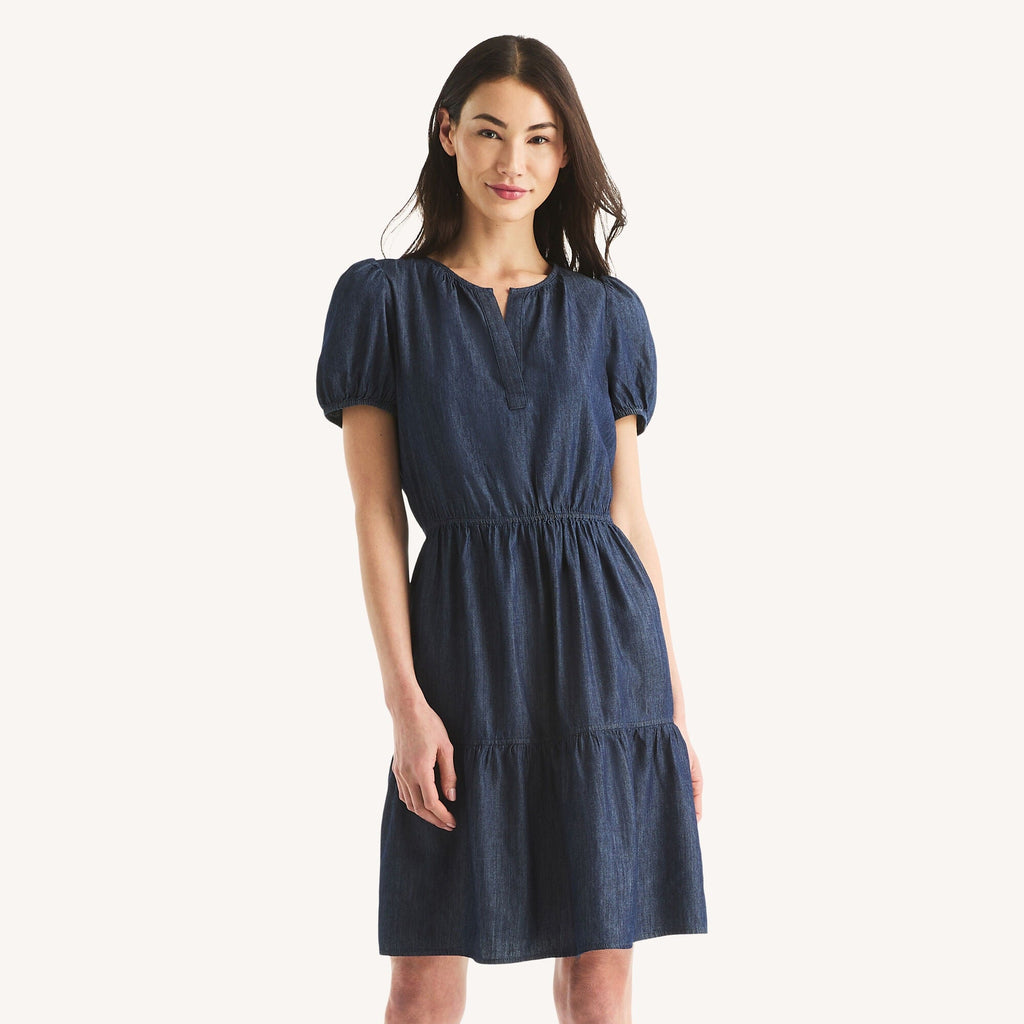 Nautica Womens Chambray Tiered Dress
