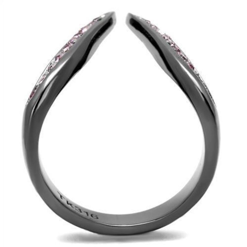 IP Light Black Stainless Steel Ring with Top Grade Crystal in Light Amethyst