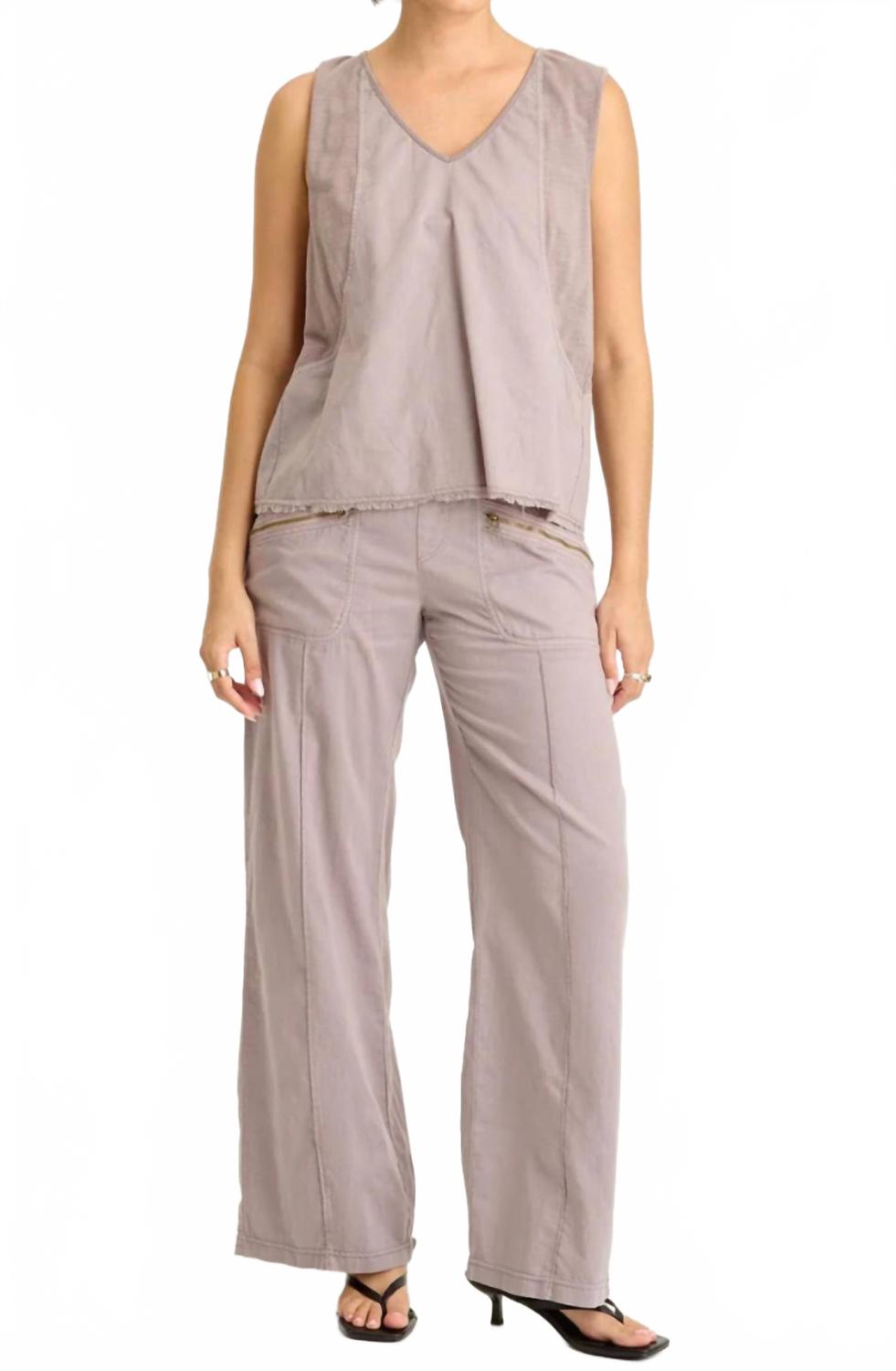 Poppy Seed Torryn Linen Zipper Pockets Pants In Subtle Brown Grey