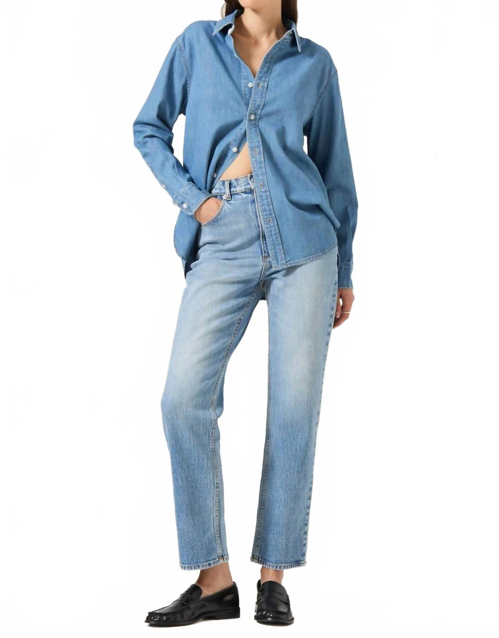 Loulou High Rise Straight Leg Jean In Lennon Blue