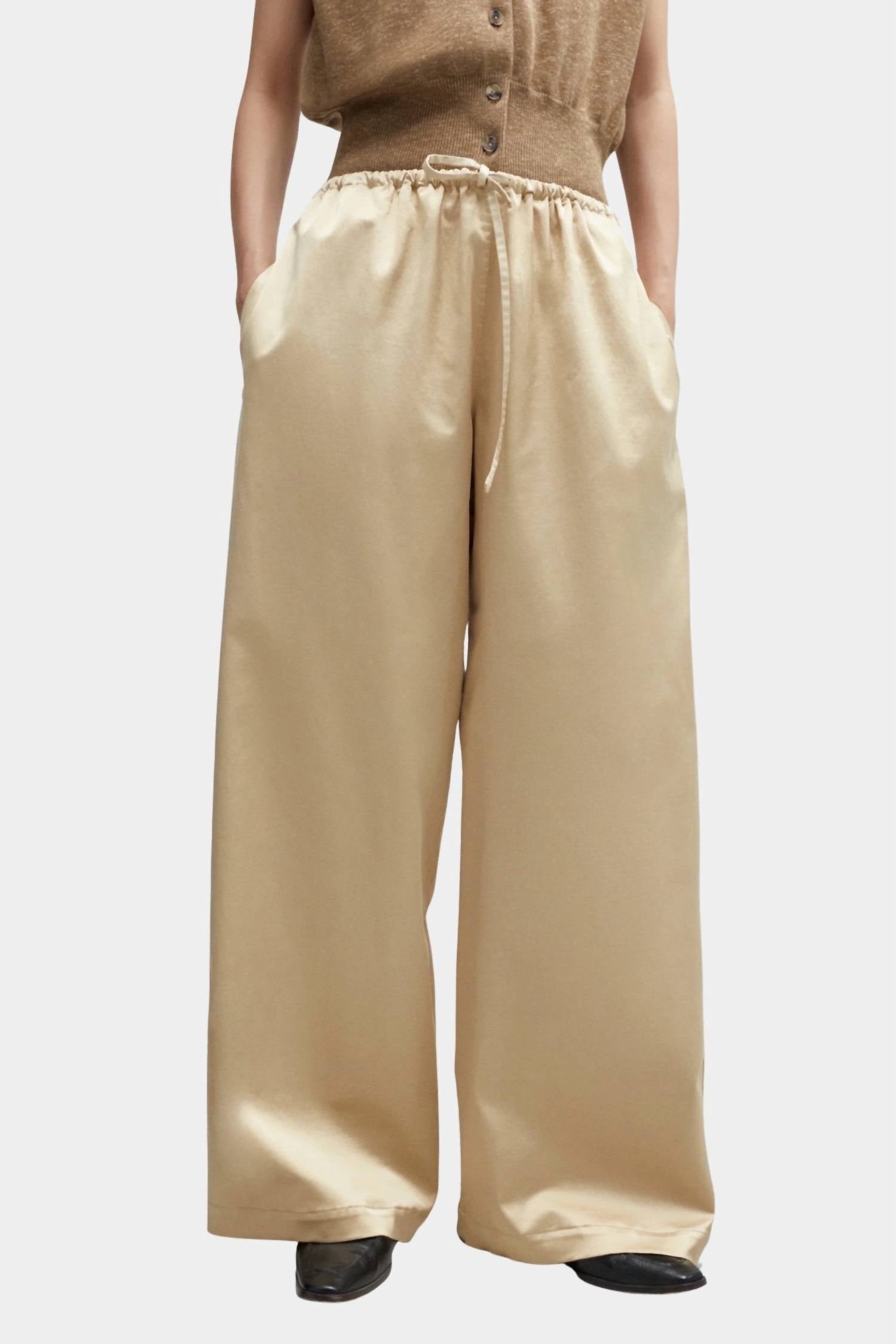 Satin Drawstring Pants In Champagne