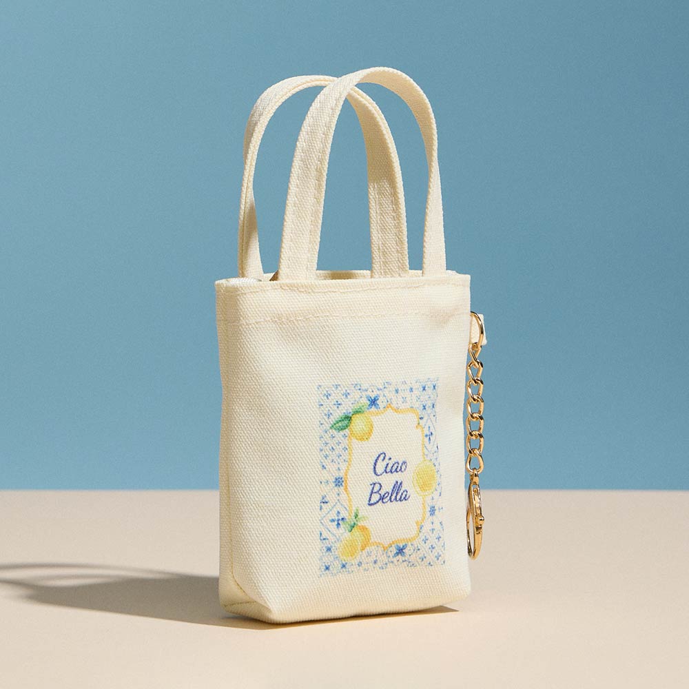 Ciao Bella Lemon Print Keychain Mini Tote Bag