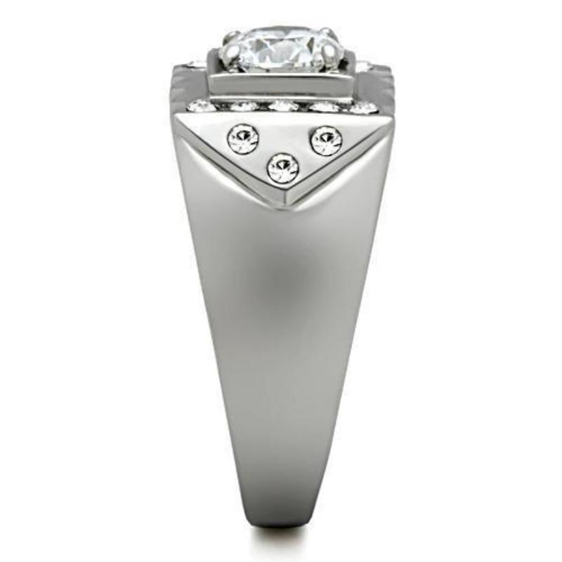 High polished (no plating) Stainless Steel Ring with AAA Grade CZ in Clear