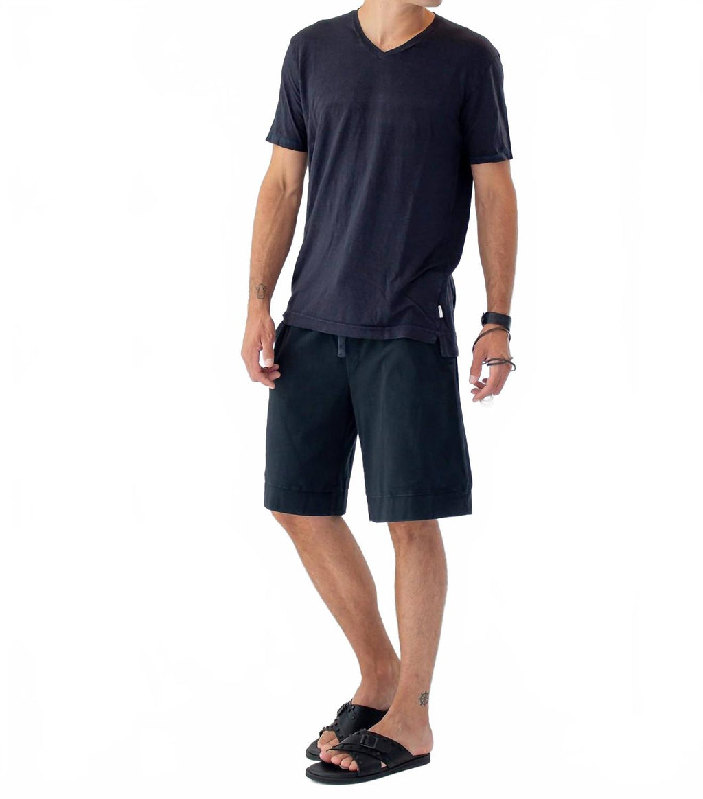 Linen V-Neck T-Shirt In Blue