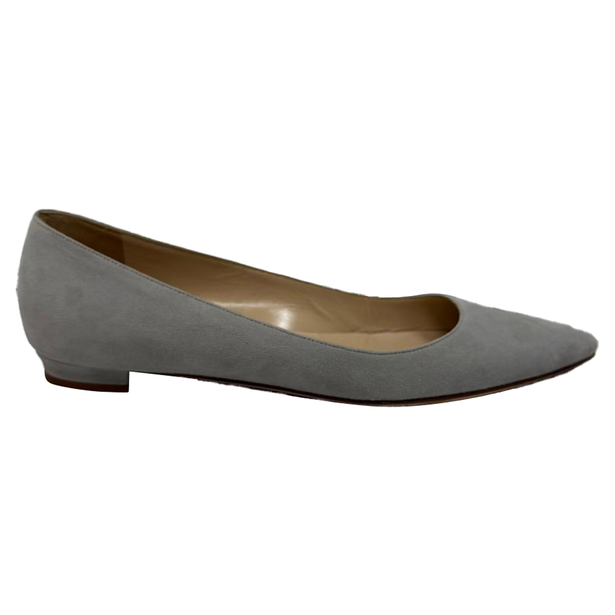 Manolo Blahnik Pointed Toe Flats in Grey Suede