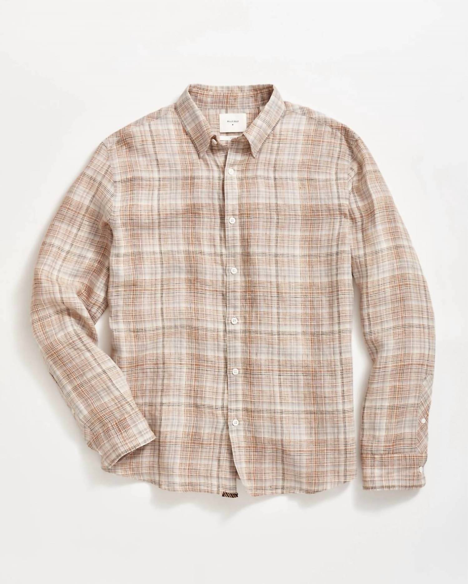 Linen Line Plaid Wilson Shirt In British Khaki/silver